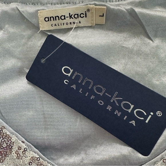 Anna-Kaci Sequin Shift Flared Tunic Mini Dress Silver SZ Large 60’s Inspired NWT - Picture 2 of 9